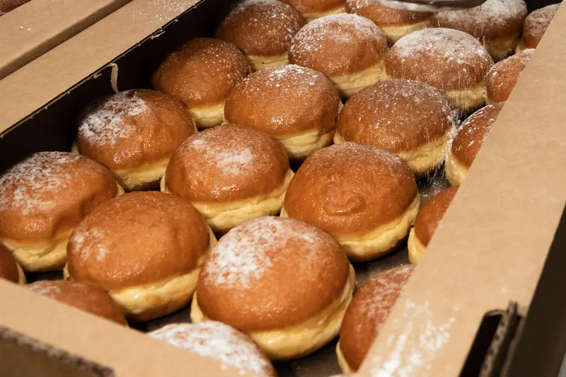 A box of fresh sufganiyot for Chanukah